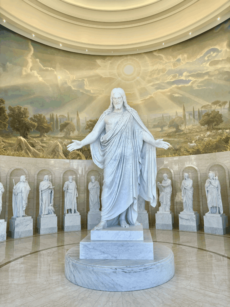 Jesus Christ statue at the Rome Italy Temple for The Church of Jesus Christ of Latter-day Saints